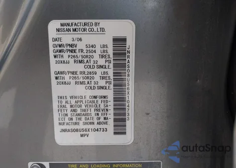 2006 Infiniti Fx35 z USA, uszkodzony, nr VIN JNRAS08U56X104733